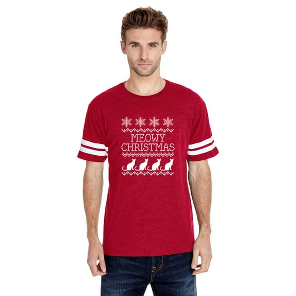 MmF - Mens Football Fine Jersey T-shirts - Christmas Kitten Meowy