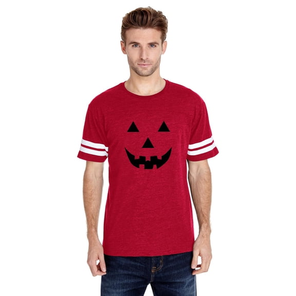 MmF - Mens Football Fine Jersey T-shirts - Halloween Halloween Pumpkin Face in Black