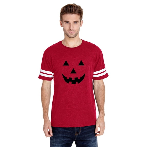 MmF - Mens Football Fine Jersey T-shirts - Halloween Halloween Pumpkin Face in Black