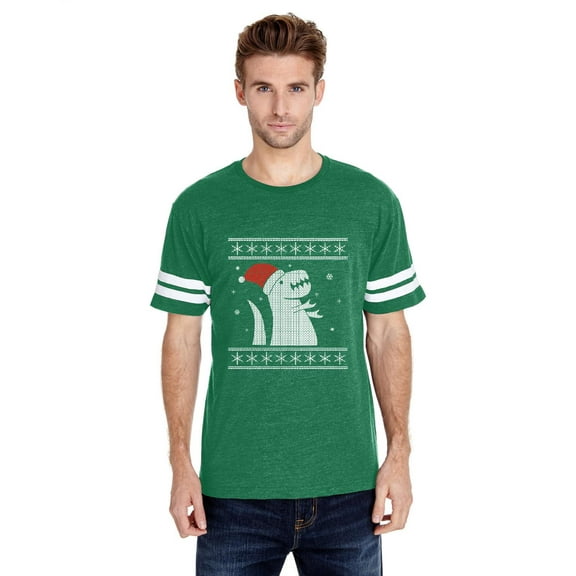 MmF - Mens Football Fine Jersey T-shirts - XMAS DINOSAUR UGLY SWEATER
