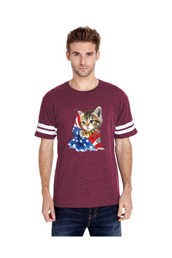 MmF - Mens Football Fine Jersey T-shirts, up to Size 3XL - American Flag 4th of July Kitty