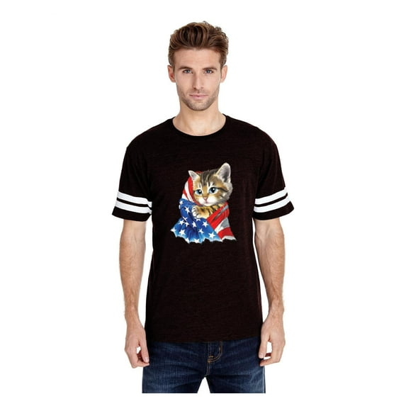 MmF - Mens Football Fine Jersey T-shirts, up to Size 3XL - American Flag 4th of July Kitty