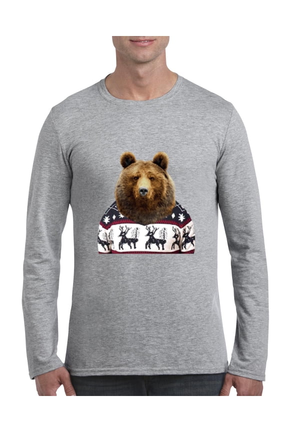 MmF - Mens Long Sleeve T-Shirts - BEAR IN XMAS UGLY SWEATER