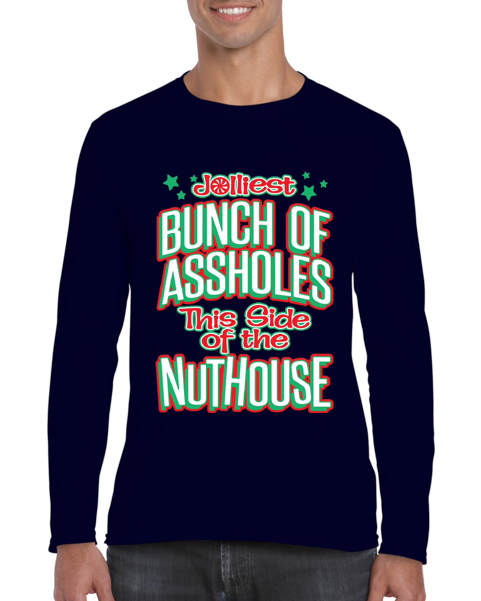 MmF Mens Long Sleeve TShirts Christmas Jolliest This Side of the Nuthouse in Green