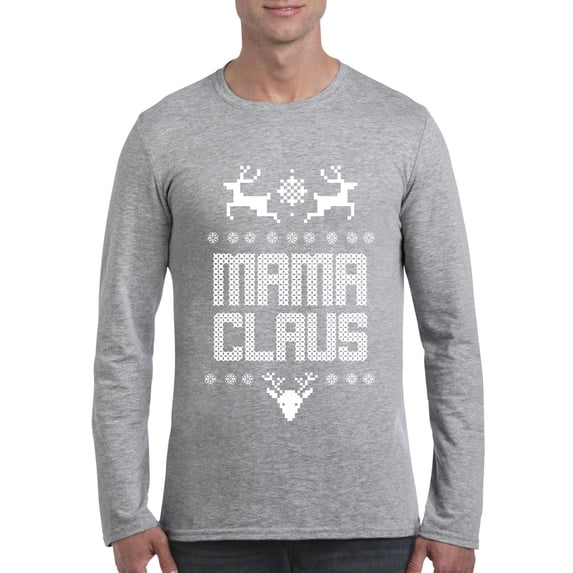MmF - Mens Long Sleeve T-Shirts - Christmas Mama Claus Deers