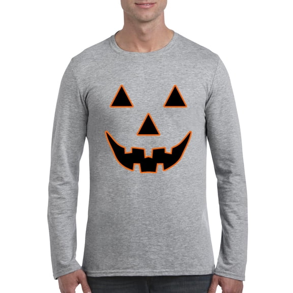 MmF - Mens Long Sleeve T-Shirts - Halloween Jack O' Lantern Pumpkin Face