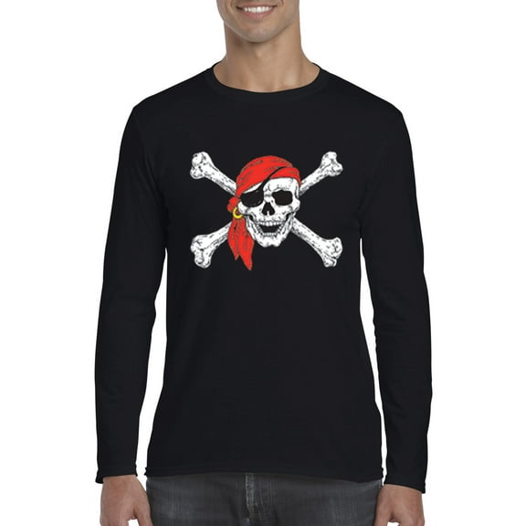 MmF - Mens Long Sleeve T-Shirts - Halloween Jolly Roger Skull Crossbones