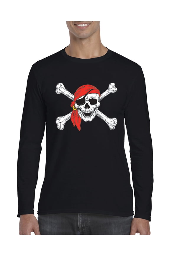 MmF - Mens Long Sleeve T-Shirts - Halloween Jolly Roger Skull Crossbones