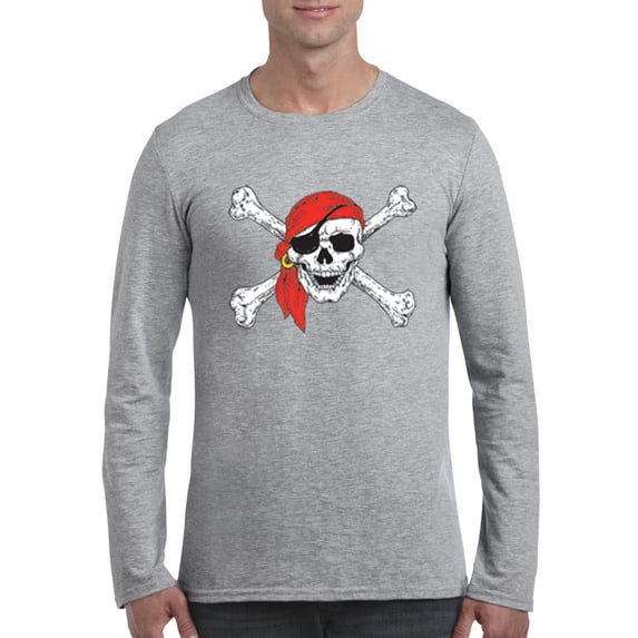 MmF - Mens Long Sleeve T-Shirts - Halloween Jolly Roger Skull Crossbones