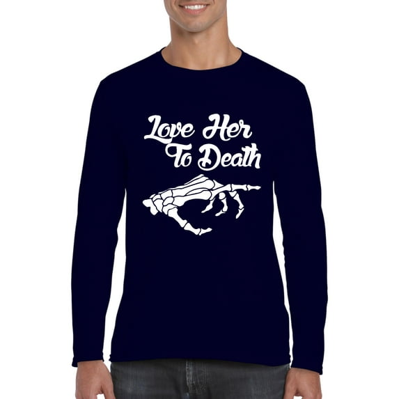 MmF - Mens Long Sleeve T-Shirts - Halloween Love Her to Death Matching Halloween Couple