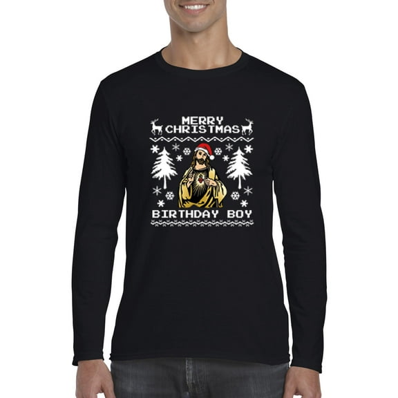MmF - Mens Long Sleeve T-Shirts - MERRY XMAS FROM JESUS