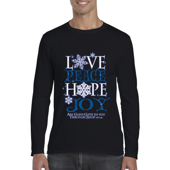 MmF - Mens Long Sleeve T-Shirts - PEACE HOPE LOVE JOY