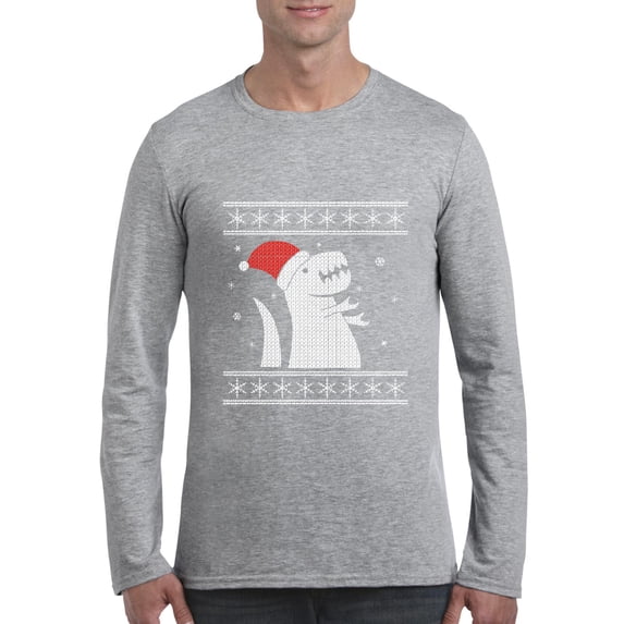 MmF - Mens Long Sleeve T-Shirts - XMAS DINOSAUR UGLY SWEATER