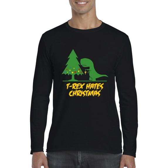 MmF - Mens Long Sleeve T-Shirts - XMAS DINOSAUR