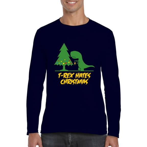 MmF - Mens Long Sleeve T-Shirts - XMAS DINOSAUR