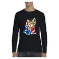 thumbnail image 1 of MmF - Mens Long Sleeve T-Shirts, up to Size 5XL - American Flag 4th of July Kitty, 1 of 4