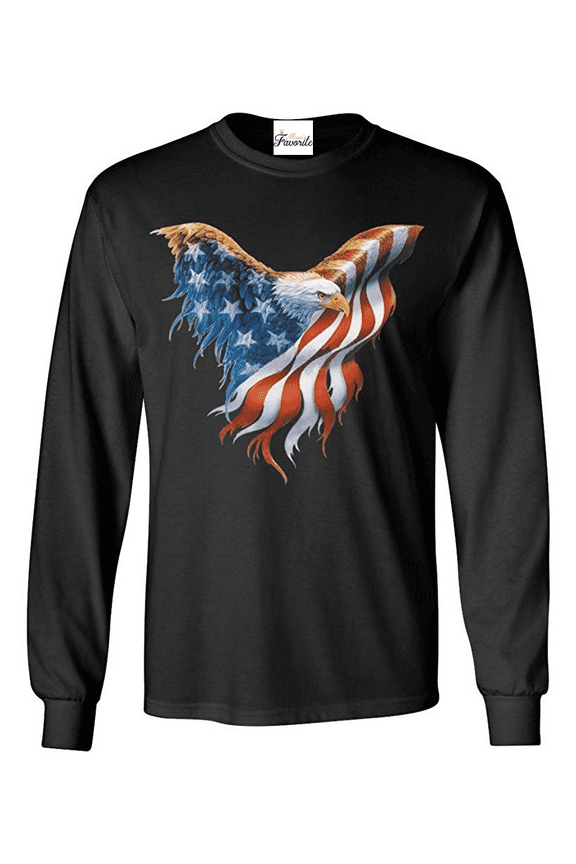 MmF - Mens Long Sleeve T-Shirts, up to Size 5XL - American Flag 4th of July