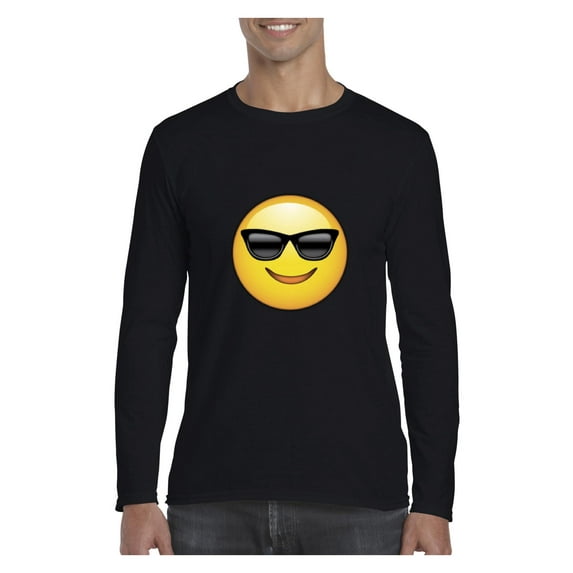 MmF - Mens Long Sleeve T-Shirts, up to Size 5XL - Emoji with Sunglasses