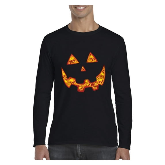 MmF - Mens Long Sleeve T-Shirts, up to Size 5XL - Halloween Costume Pumpkin Face