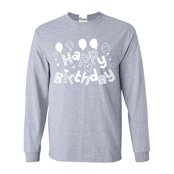 MmF - Mens Long Sleeve T-Shirts, up to Size 5XL - Happy Birthday