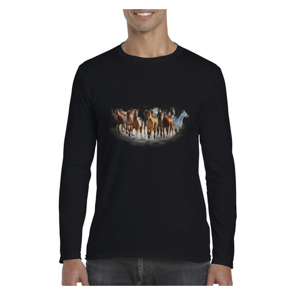 MmF - Mens Long Sleeve T-Shirts, up to Size 5XL - Horses Herd