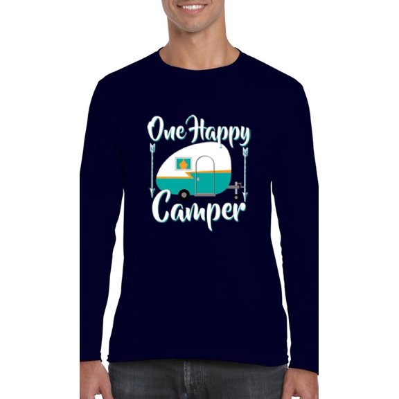 MmF - Mens Long Sleeve T-Shirts, up to Size 5XL - ONE HAPPY CAMPER