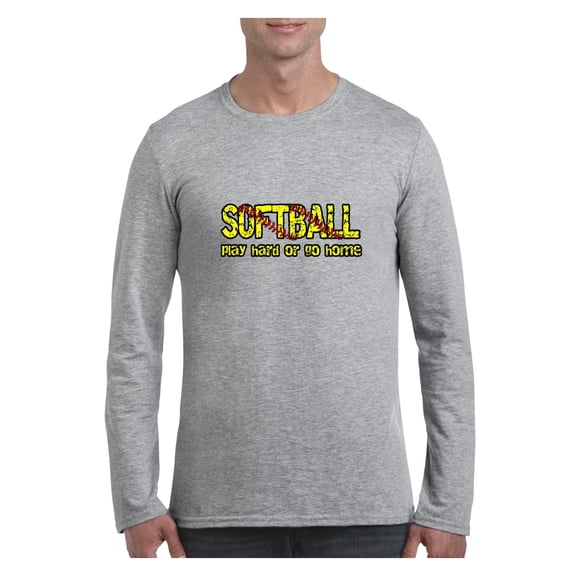 MmF - Mens Long Sleeve T-Shirts, up to Size 5XL - Softball Play Hard or Go Home
