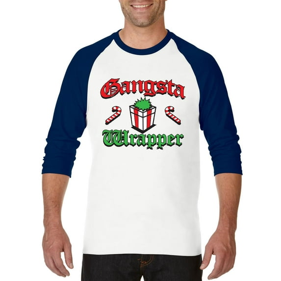 MmF - Mens Raglan Sleeve Baseball T-Shirts - Christmas Gangsta Wrapper