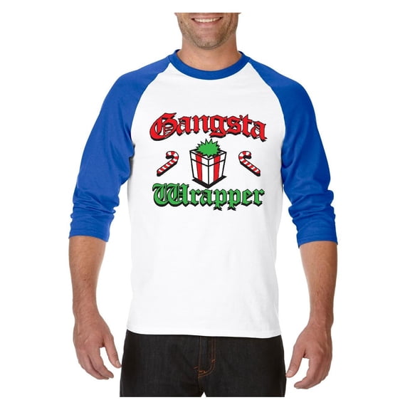 MmF - Mens Raglan Sleeve Baseball T-Shirts - Christmas Gangsta Wrapper