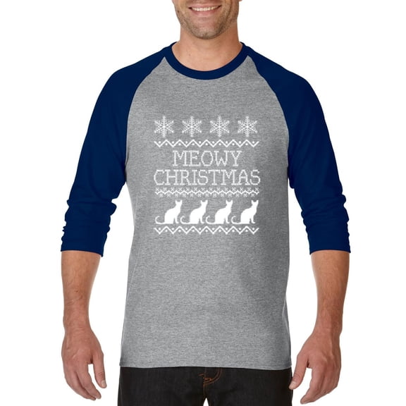 MmF - Mens Raglan Sleeve Baseball T-Shirts - Christmas Kitten Meowy