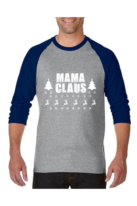 MmF - Mens Raglan Sleeve Baseball T-Shirts - Christmas Mama Claus