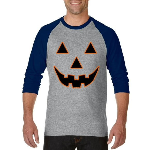 MmF - Mens Raglan Sleeve Baseball T-Shirts - Halloween Jack O' Lantern Pumpkin Face