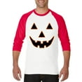 thumbnail image 1 of MmF - Mens Raglan Sleeve Baseball T-Shirts - Halloween Jack O' Lantern Pumpkin Face, 1 of 5