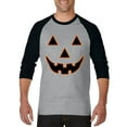 thumbnail image 1 of MmF - Mens Raglan Sleeve Baseball T-Shirts - Halloween Jack O' Lantern Pumpkin Face, 1 of 5