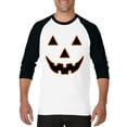 thumbnail image 1 of MmF - Mens Raglan Sleeve Baseball T-Shirts - Halloween Jack O' Lantern Pumpkin Face, 1 of 5