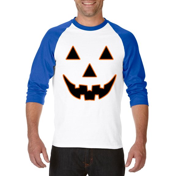 MmF - Mens Raglan Sleeve Baseball T-Shirts - Halloween Jack O' Lantern Pumpkin Face