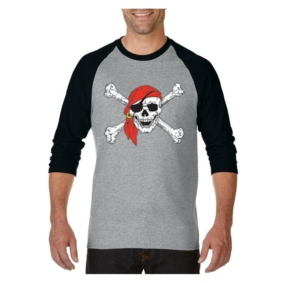 MmF - Mens Raglan Sleeve Baseball T-Shirts - Halloween Jolly Roger Skull Crossbones