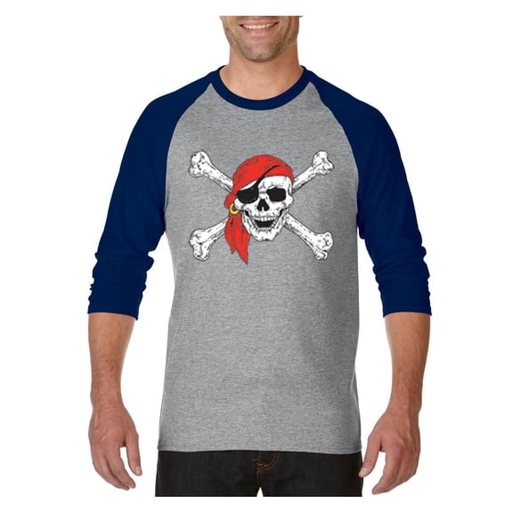 MmF - Mens Raglan Sleeve Baseball T-Shirts - Halloween Jolly Roger Skull Crossbones