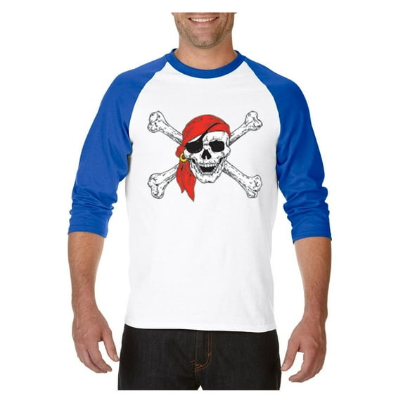 MmF - Mens Raglan Sleeve Baseball T-Shirts - Halloween Jolly Roger Skull Crossbones