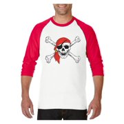 MmF - Mens Raglan Sleeve Baseball T-Shirts - Halloween Jolly Roger Skull Crossbones