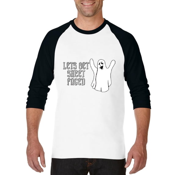 MmF - Mens Raglan Sleeve Baseball T-Shirts - Halloween Let`s Get Sheet Faced Ghost