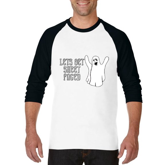 MmF - Mens Raglan Sleeve Baseball T-Shirts - Halloween Let`s Get Sheet Faced Ghost