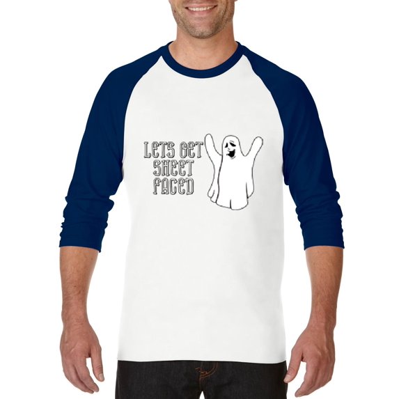 MmF - Mens Raglan Sleeve Baseball T-Shirts - Halloween Let`s Get Sheet Faced Ghost