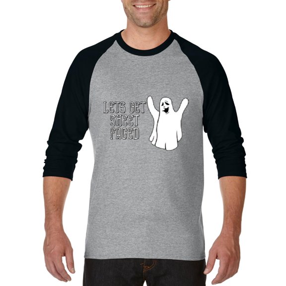 MmF - Mens Raglan Sleeve Baseball T-Shirts - Halloween Let`s Get Sheet Faced Ghost