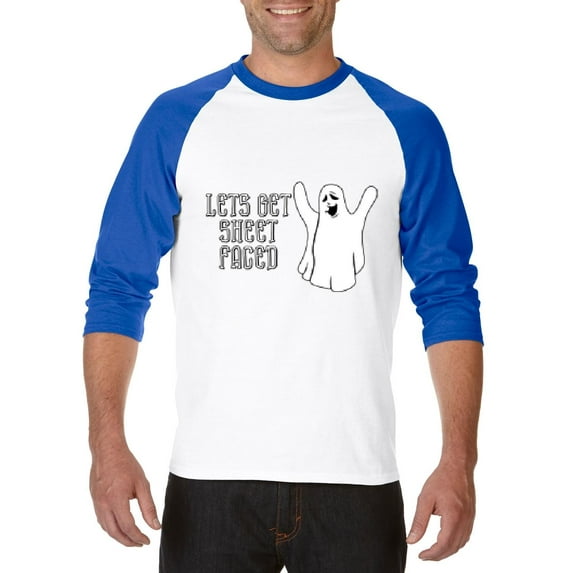 MmF - Mens Raglan Sleeve Baseball T-Shirts - Halloween Let`s Get Sheet Faced Ghost
