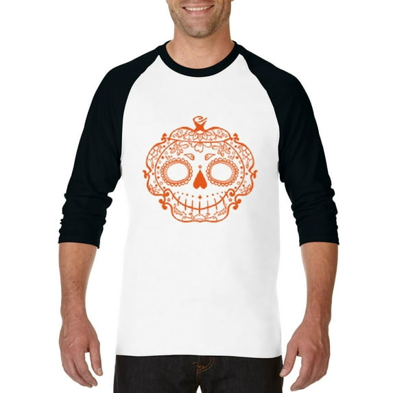 MmF - Mens Raglan Sleeve Baseball T-Shirts - Halloween Sugar Pumpkin