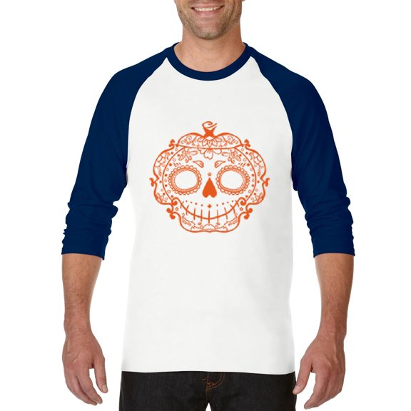MmF - Mens Raglan Sleeve Baseball T-Shirts - Halloween Sugar Pumpkin