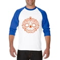thumbnail image 1 of MmF - Mens Raglan Sleeve Baseball T-Shirts - Halloween Sugar Pumpkin, 1 of 5