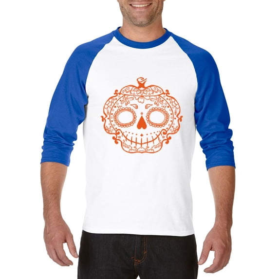 MmF - Mens Raglan Sleeve Baseball T-Shirts - Halloween Sugar Pumpkin
