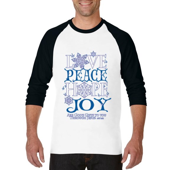 MmF - Mens Raglan Sleeve Baseball T-Shirts - PEACE HOPE LOVE JOY